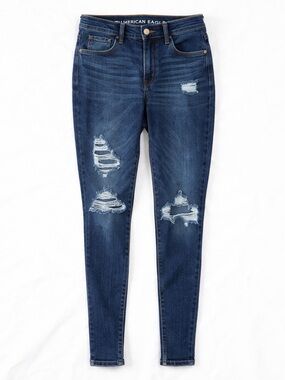 American Eagle Super High Rise Jegging Dark Wash Distressed Skinny Jeans Size 8